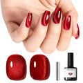 modelones Red Cat Eye Gel Nail Polish Magnetic Glitter Holographic Red Ruby Valentine Gel Polish Reflective Jelly Translucent UV Gel Manicure 15 ML