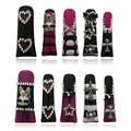 Press on Nails Gothic Long Duck - Metallic Long Duckbill False Nails Tri-Color Black, Purple & Hot Pink with 3D Metal Charms Cross, Star, Heart for Party, Festival (Dark Romance,L)