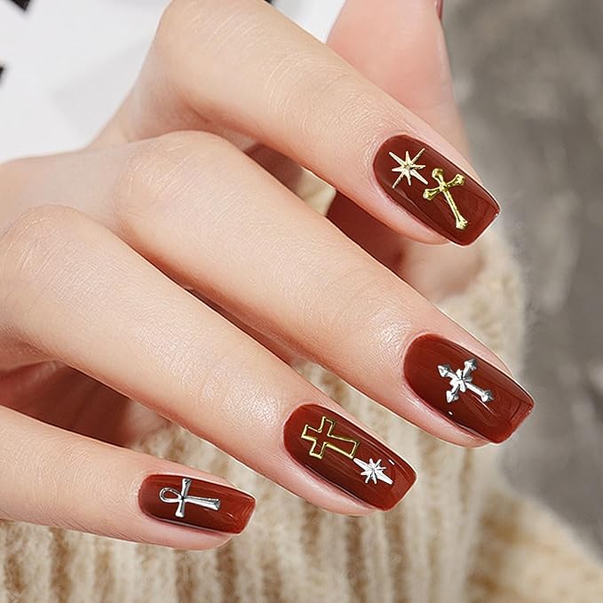 Gold Silver 3D Nail Charms, 2Boxes 24Grids Bow Star Nail Gems Nail Studs,Punk Metal Alloy Rivet Stickers Bowknot Nail Art Decorations Accessories for Nail Art Design DIY Crafts (Gold Silver D)