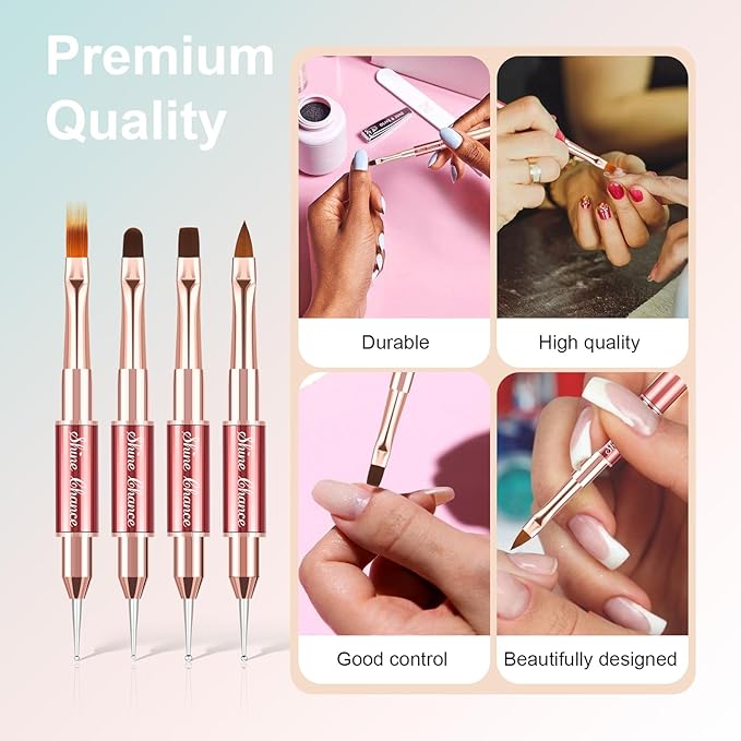 9Pcs Nail Art Brushes Set, Professional Double-Ended Acrylic Liner Detail Brushes for Gel Polish Art Nail, 3D Art Nail Dotting Brush Pen for Manicure DIY Home Salon, Red