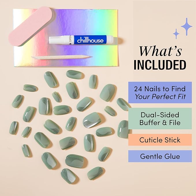 Chillhouse - Chill Tips, Press on Nails Kit - Sea Siren (Oval) - 30 Nail Shapes & Sizes - Up to 2 Weeks of Wear - Customizable Fit - Reusable - Latina Founded & Women Owned - Beauty & Self Care