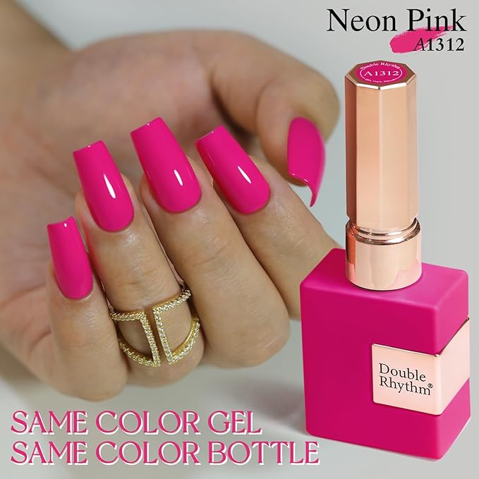 Double Rhythm 15ML Gel Nail Polish Pure Sheer Same Color Same Bottle Soak Off Gel Polish Art Manicure Salon DIY at Home for Women (Hot Pink-A1312)
