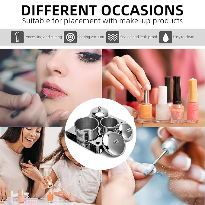 Acrylic Liquid Container 3 PCS Stainless Steel Acrylic Liquid Powder Cup with Lids Dappen Dish Liquid Powder Holder Container Nail Art Equipment Tools for Nail Design Tools (Silver)