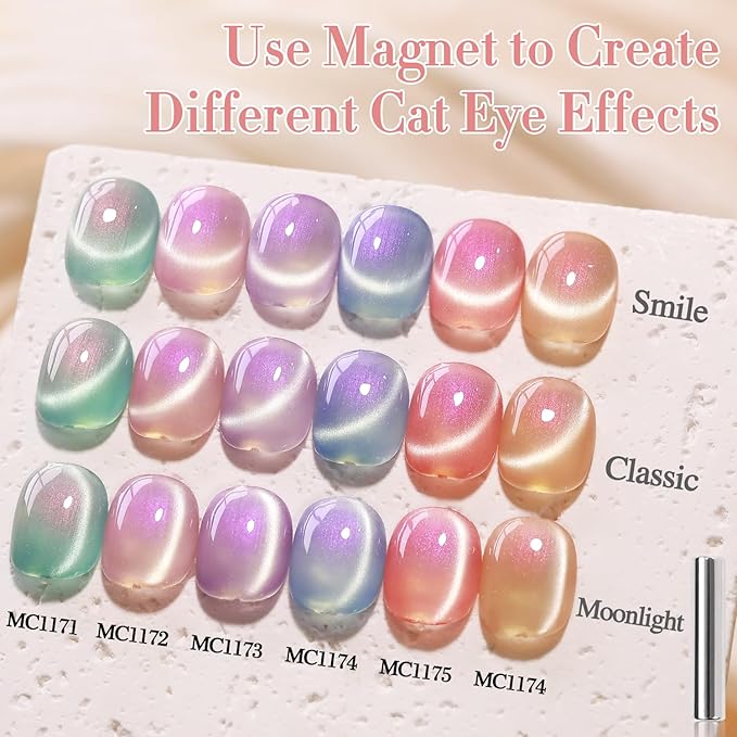 Double Rhythm 0.5 Oz Cat Eye Gel Polish with Magnet Same Color Same Bottle Holographic Glitter Shimmer Translucent Color Salon 15 ML Magnetic Nail Art (Mermaid Nude-MC1176)