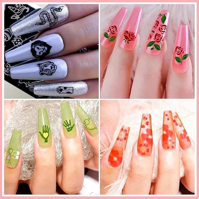 Biutee Gel Nail Stamping Kit with 8 Colors Nail Stamping Polish Gel Nail Stamping Plates 10PCS Nail Stamp Plates Nail Stamper Starry Sky Lace Flower Leaves Animal Nail Stamping Kit Nail Design