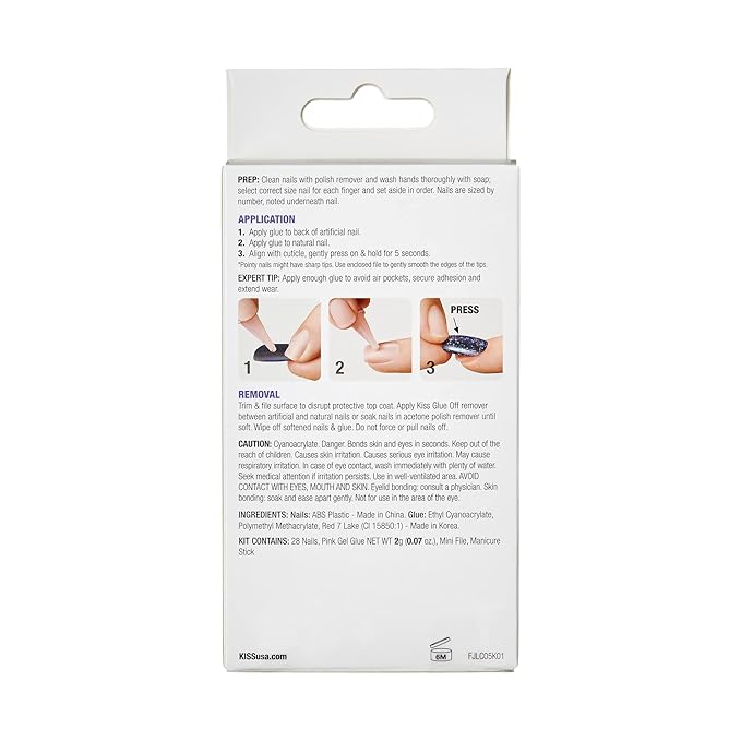 KISS Gel Fantasy Press On Nails, Nail glue included, 'Jelly Cookie', Pink, Long Size, Coffin Shape, Includes 28 Nails, 2g glue, 1 Manicure Stick, 1 Mini File