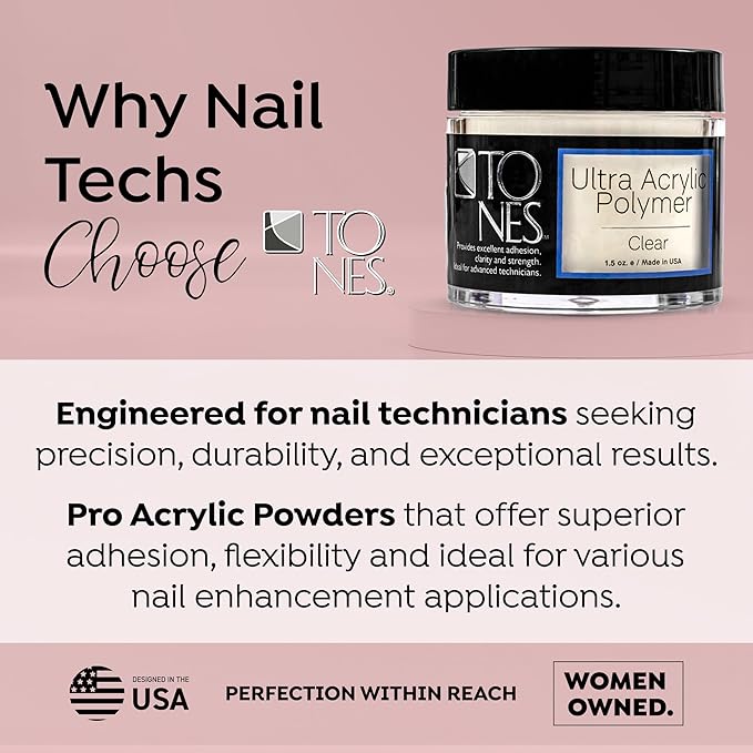 Tones Pro Acrylic Nail Powder, Sparkling Clear (Clear with Sparkles), (3.5 Fl Oz) - Long-Lasting & Non-Yellowing Polymer for Salon Quality Nail Extensions & 3D Art