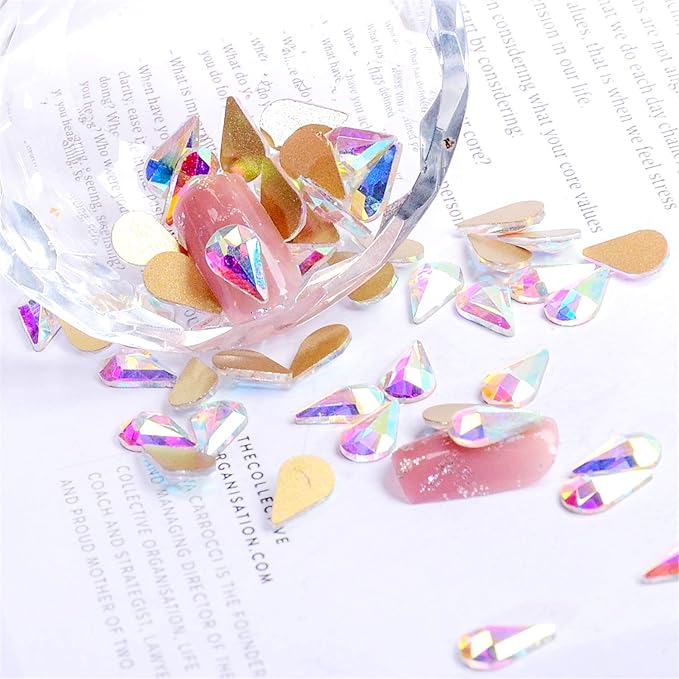 AD Beads Top Czech AB Crystal Flatback Rhinestone Nail Art Decoration Multi Shape (S03 Raindrop 4x6mm, 100 Pcs)