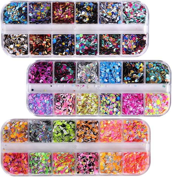 3 Boxes Circle Stickers Gem Stickers Round Nail Glitter Nail Decorations Glitter Paillette Nail Stickers for Nail Art Jewelry Kit Thin Nail Sequins Round Stickers Variety Decorate