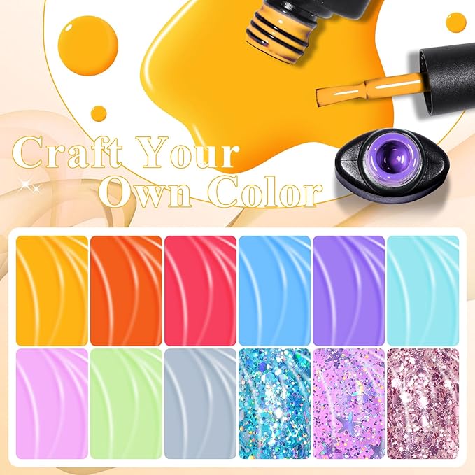 MEET ACROSS Red Blue Gel Nail Polish Set 18Pcs Glitter Gel Polish Kit 15 Colors Pink Orange Purple Collection Set Professionail Gel Manicure Kit Gift for Women
