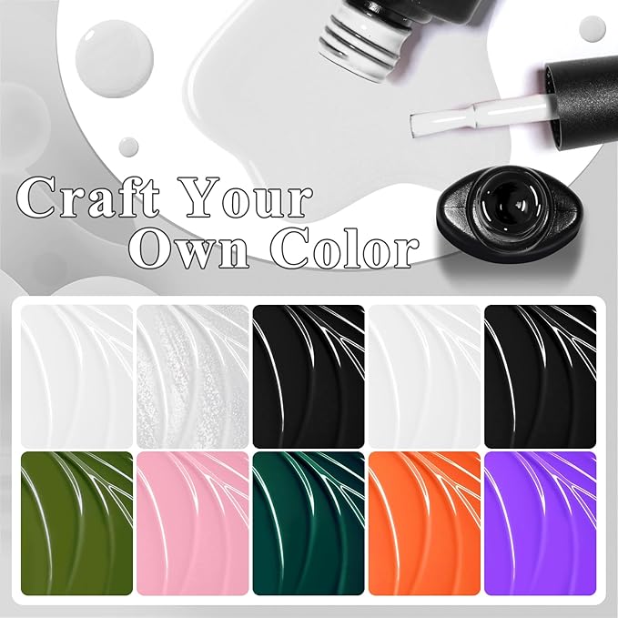 MTSSII Super Easy Crackle Gel Nail Polish 12pc Set - 7 Colors + White, Silver, Black - Base & Top Gel, Quick Dry Nail Art Kit - Fall Gift for Women