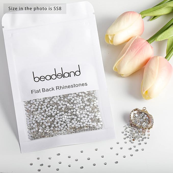 Beadsland 2880pcs Flat Back Crystal Rhinestones Round Gems for Nail Art and Craft Glue Fix, Crystal,SS8,2.3-2.5mm