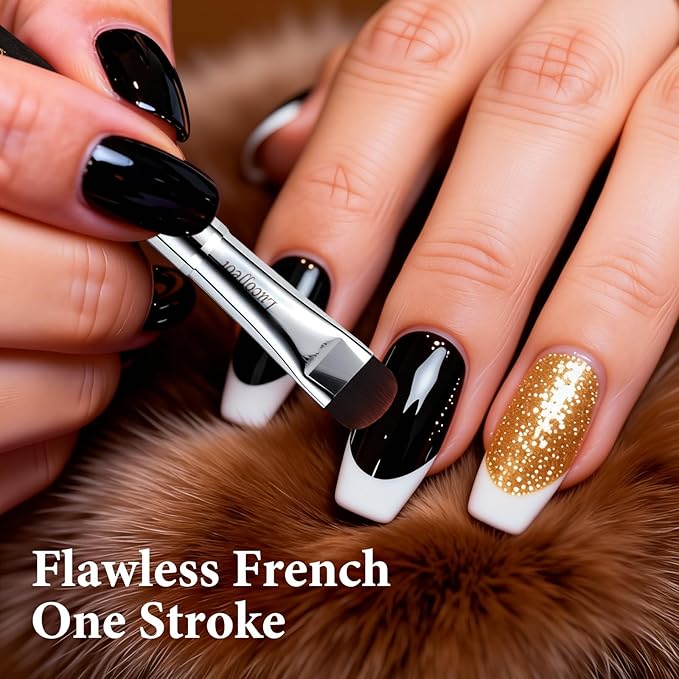 Nail Art Brush,2-in-1 French Tip and Cuticle Cleanup Brush for Gel Polish,Professional Nail Tool with Wooden Handle（French F20）