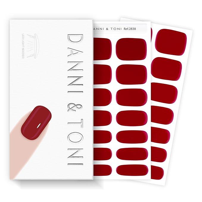 DANNI & TONI Semi Cured Gel Nail Strips Bordeaux Red Gel Nail Wraps Burgundy 28 Stickers |Ruby Rush