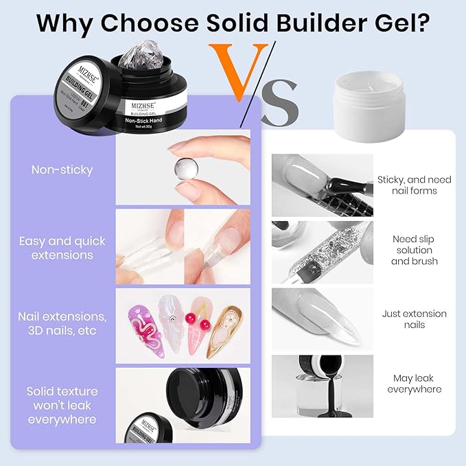 MIZHSE 30g Solid Builder Gel for Nails and Solid Nail Glue Gel, Clear Non-sticky Hard 3D Sculpting Glue for Press on Nails Manicure DIY at Home Salon