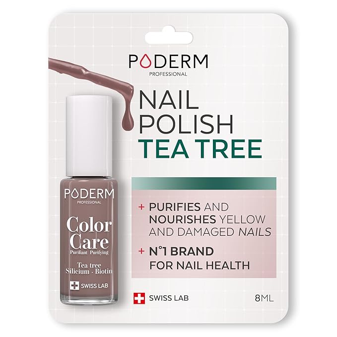 PODERM Nail Polish – Enriched with Tea Tree & Biotin – Improves Nail Appearance – Vegan Formula – For Hands & Feet – Swiss Made (Taupe)