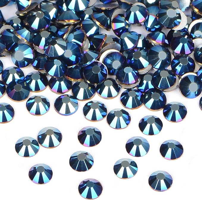 2880PCS Art Nail Rhinestones Non Hotfix Glue Fix Round Crystals Glass Flatback for DIY Jewelry Making with one Picking Pen (ss4 2880pcs, Mine Blue)