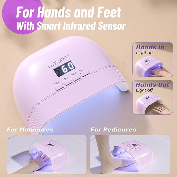 UV Nail Lamp - Fast Drying, UV Light for Gel Nails with 30 Dual Lamp Beads, 4 Timer, LCD Display, Energy Efficient LED Nail Light for Home & Salon Purple