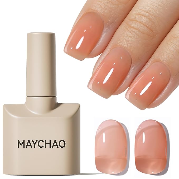 MAYCHAO 15ML Jelly Neutral Gel Nail Polish 1Pc Transparent Nude Peach Gel Polish Soak Off UV LED Translucent Nail Polish Nail Art Starter Manicure Salon DIY at Home, 0.5 OZ