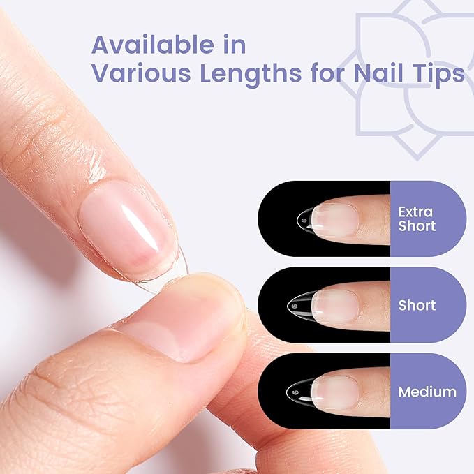 Extra Short Almond Nail Tips: 240Pcs Small Clear Almond Nails Soft Gel Fake Nail Tips for Nail Extension, 12 Sizes Full Cover Clear Press on Nails for Girls for Home DIY Salon
