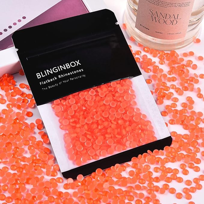 Blinginbox Flatback Rhinestones Round Gems, 1440pcs Luminous Series Glass Stones Neon Gems Non Hotfix Crystal Rhinestones for Nail Charms Crafts Clothes Tumblers,New Orange Red Neon,SS16.