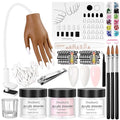 Practice Hand for Acrylic Nails, Acrylic Nail Training Mat , Manicure Trainng Hand Nail Kit for Beginners,Movable Nail Maniquin Hand with 50PCS Nail Tips,Acrylic powder, Brush and Clipper(Brown)