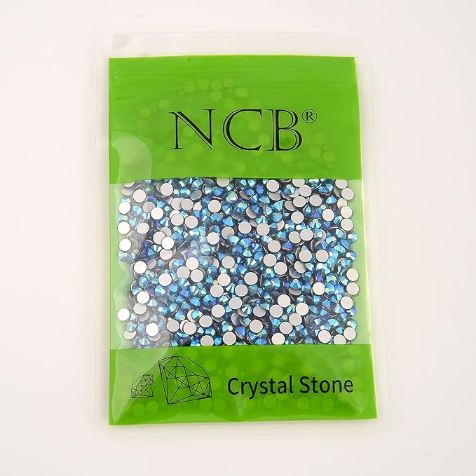 NCB Nancybeads 1500pcs Flatback Round Glass Nail Art Rhinestones Crystal for DIY Making Accessories Shoes, Clothes, Face Art, Bags, Manicure (Blue Zircon AB, SS20 1500pcs)