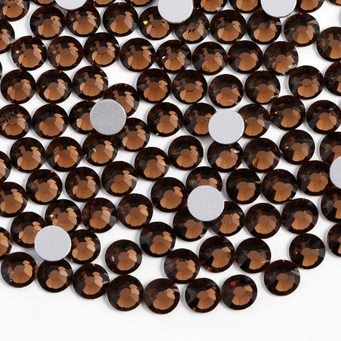 Beadsland 1440pcs Flat Back Crystal Rhinestones Round Gems for Nail Art and Craft Glue Fix, Smoked Topaz,SS6, 1.9-2.1mm