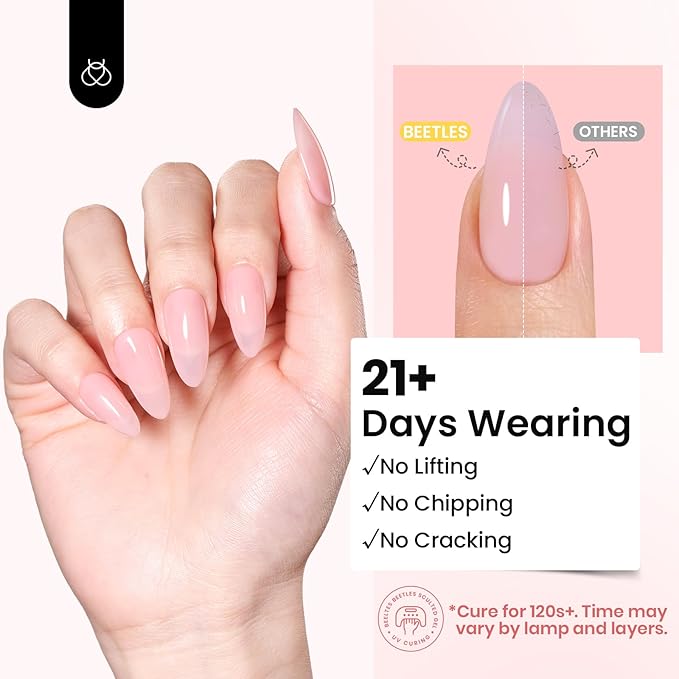 Beetles HEMA-Free Hard Gel for Nails-2 Pcs 1 oz 9 in 1 Clear & Jelly Nude UV & LED Lamp Cured Sculpting Gel for Nail Extension & Nail Repair with Flat Nail Brush High Hardness Nails for Pros Women