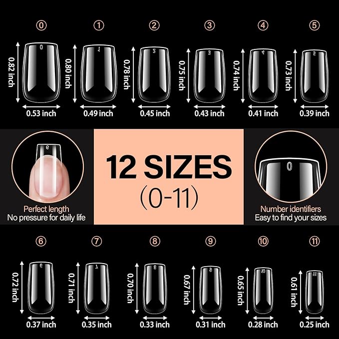 AILLSA Short Square Nails Clear Gel Nail Tips False Full Cover Soft Nails Tips for DIY Home Salon Gift, Preshaped Gelly Press on Fake Nail Tip for Nail Extension 216PCS 12 Sizes