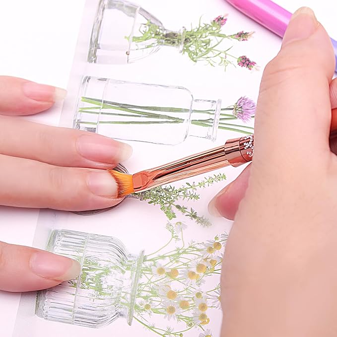 SILPECWEE 1pc French Nail Brush Acrylic Nail Art Brushes Rose Gold Nail Pen Nail Design Brush French Tip Brush for Nails Nail Polish Brushes French Manicure Brush