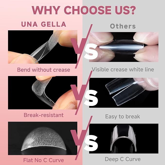 UNA GELLA Stiletto Gel Nail Tips Long: Full Cover 312pcs Half Matte Stiletto Gel Tips Press On Nails for Faster Gelly Nail Extension, Clear False Fake Acrylic Nails 12 Sizes for Her