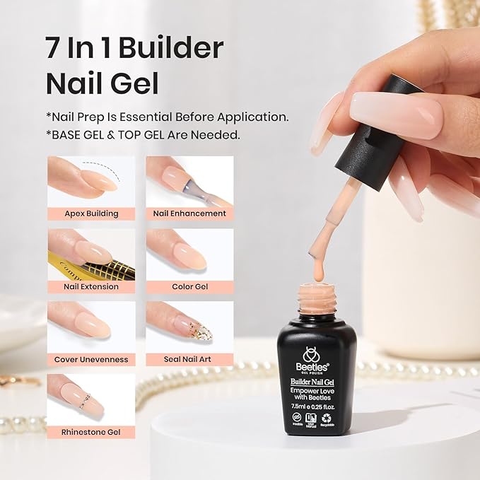 Beetles Builder Gel Set, 6 Colors 7 in 1 Clear Nude Pink Brown Strengthener Gel for Nail Extension & Building Apex Friendly for Beginner Women,UV & LED Lamp Needed