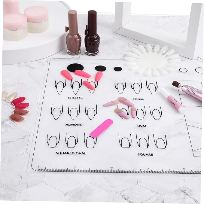 Beaupretty Acrylic Nail Training Mat, Manicure Art Practice Mat Silicone Trainer Sheet Practice Pad Nail Tool for Acrylic Fingernails