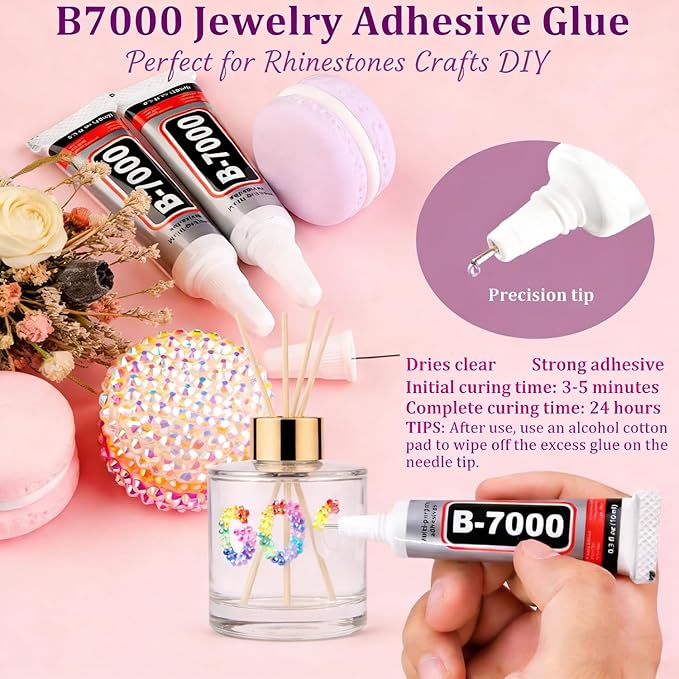 USLVL 28 Colors Resin Jelly Gems Bedazzling Kit, 3mm Flatback Rhinestone Gems for Nail Art Crafts, with 3 Bottles B7000 Glue for Clothes, Shoes, Bedazzled DIY JewelryMaking 1