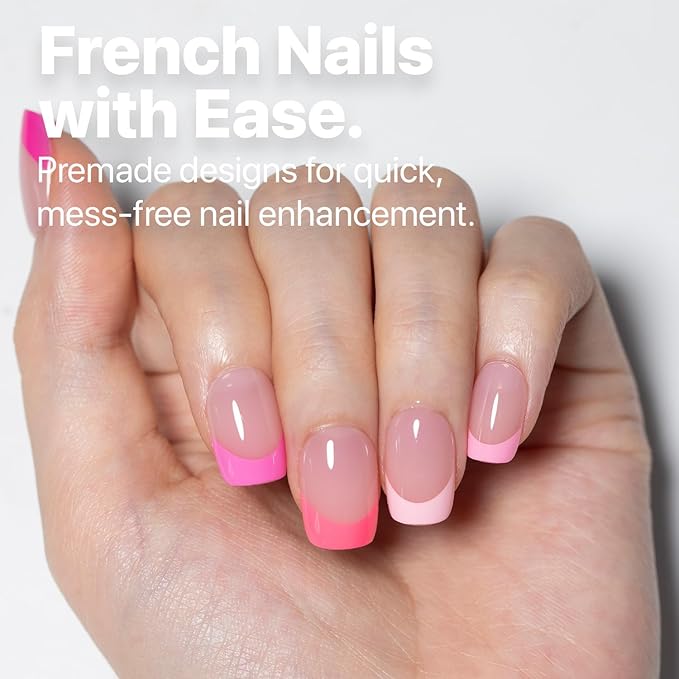 SXC Cosmetics French Tip Press On Nails – 5 Pink Series, Extra Short Square, X-Pro Tips Starter Kit | 150PCS, 15 Sizes, 5 Styles, Beginner-Friendly