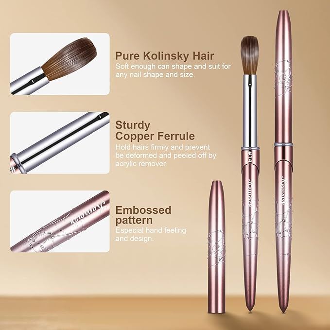 Acrylic Nail Brush Size 14,KEMEISI 100% Pure Kolinsky Nail Art Brushes Sturdy Handle Oval Shaped Acrylic Powder Nail Design Tools for Professional Manicure DIY Home Salon (Brown Gradient)