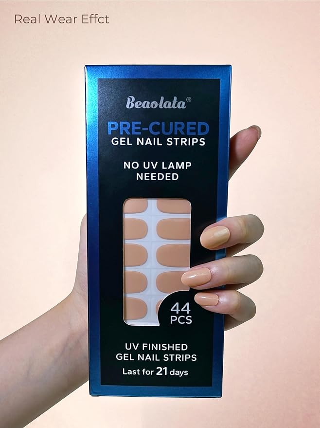 Pre Cured Gel Nail Strips - 44PCS Salon Quality Gel Nail Stickers - Long Lasting Polish Wraps for Women no UV Light Needed Easy Apply& Remove (Coconut Milk Nude)