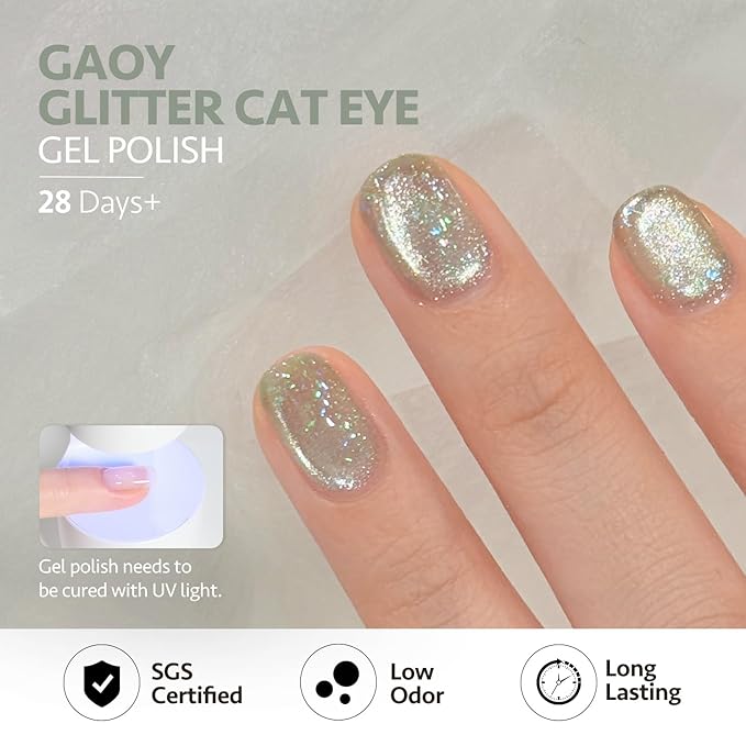 GAOY Glitter Cat Eye Gel Nail Polish Set with Magnet, 6 Colors Pink Blue Green Purple Sparkle Bling, for Salon Manicure & Nail Art DIY at Home, Frost Galaxy
