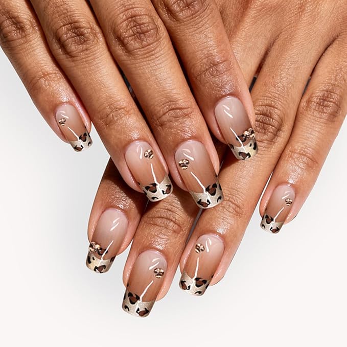 6 Packs (144 Pcs) | Reusable Press on Nails | Stick on Nails 12 Sizes-6 Styles | Leopard print style