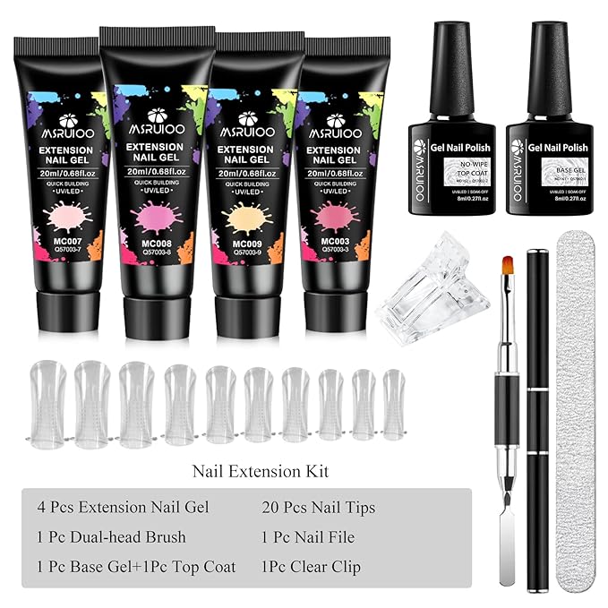 10PCS Pink Poly Nail Gel Kit Poly Extension Nail Gel Kit Skin Tones Nail Extension Set Manicure DIY Design Beginner Kit