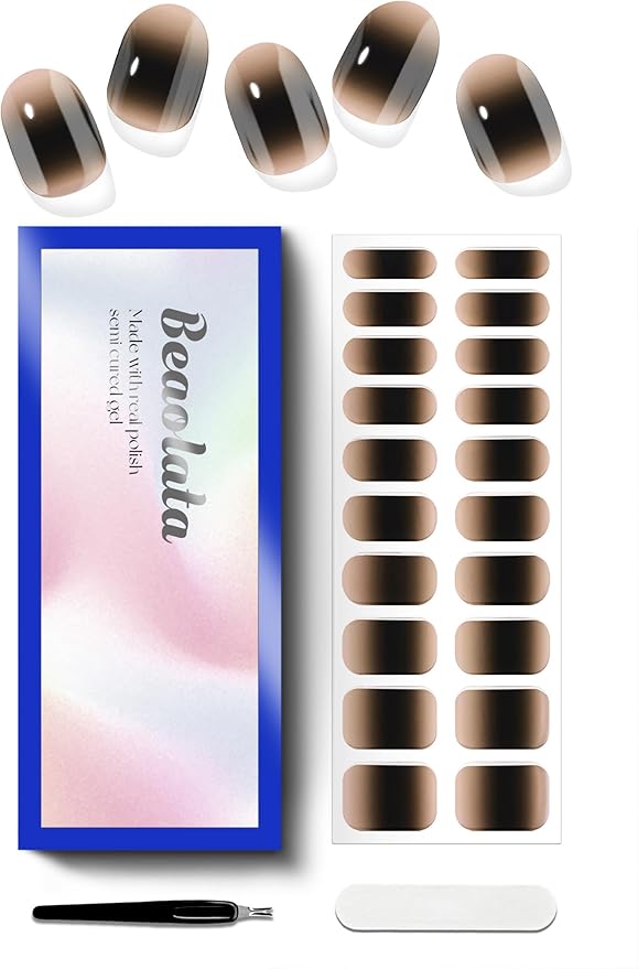 Semi Cured Gel Nail Strips - UV Light Gel Nail Stickers - 20 Long Lasting Salon Quality Wraps (Eventide Black)