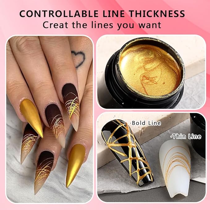 6 Colors Spider Gel Set, Elastic Drawing Spider Gel with Nail Art Brush, White Black Red Blue Gold Silver Paint Wire Drawing Gels Polish Manicure DIY Nail Designs