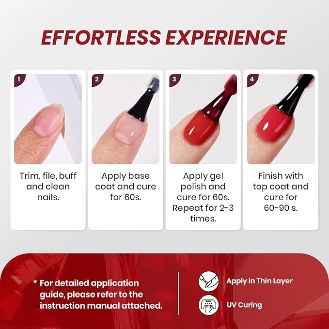 Beetles Jelly Red Gel Nail Polish - 15ML Fall Red Neutral Sheer Gel Polish Translucent Effect Soak Off UV French Nail Art Manicure Salon Gift for Women