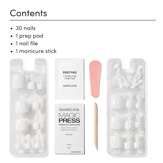 Dashing Diva Magic Press Pedicure Set - Blank Slate - Press On Nails - Long Lasting Gel - Lasts Up to 10 Days - Summer Gel Set - 4-Piece Pedicure Kit with 24 Nails