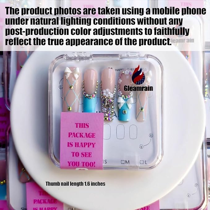 Xl Long Press on Nails Handmade Square Press-on Nails with Design Press Ons 10pcs M Size Pattern 1102