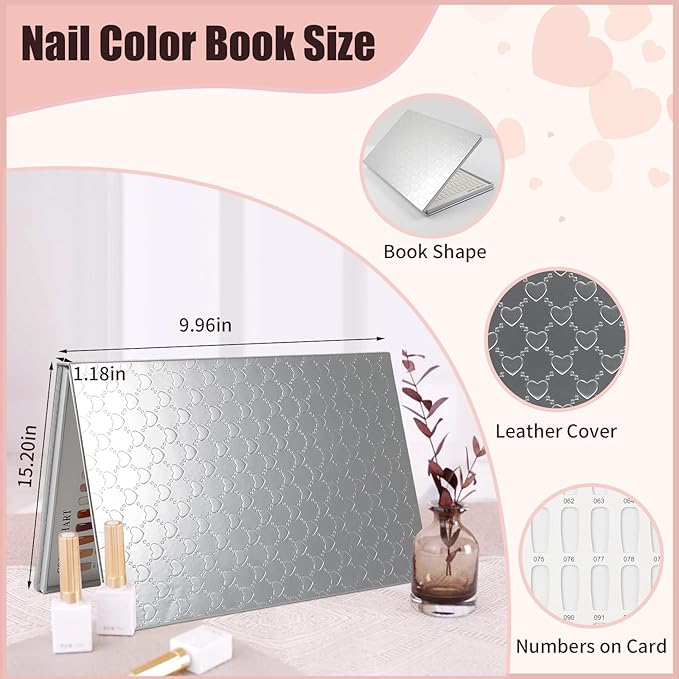 308 Colors Chart With 360 Tips Professional Swatches Book Gel Polish Display Card Book With Brush and Number Sticker for Nail Salons (Silver, One Size)