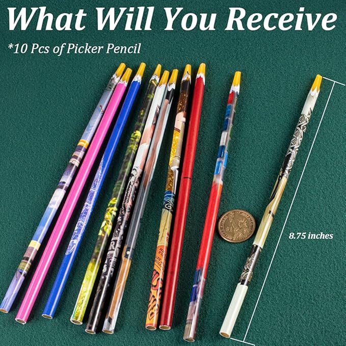 GA&EN Self Adhesive Pickup Pencil for Rhinestones and Diamond Painting, 10 PCS Long Rhinestone Picker Tool Kit for Nail Art, Nail Dotting Tools for Manicure, Jewel Applicator Gem Picker Pen Tool