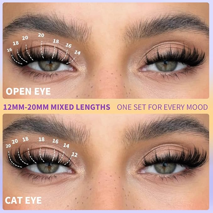 Kiromiro Lash Clusters Kit Cluster Eyelash Extensions 12-20mm Volume Individual Lash Clusters with Spikes 216pcs DIY Lash Extensions Kit Fluffy Manga Cluster Lashes Kit
