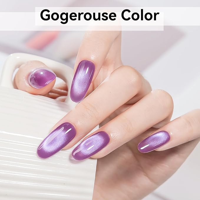 Purple Cat Eye Gel Nail Polish, Magnetic Nail Polish Mirror Glass Smoothie Cateye UV Gel Polish Holographic for Nails Art Manicure DIY at Home